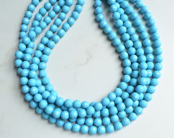 Blue Statement Necklace, Beaded Acrylic Necklace, Chunky Necklace, Gift For Woman - Angelina