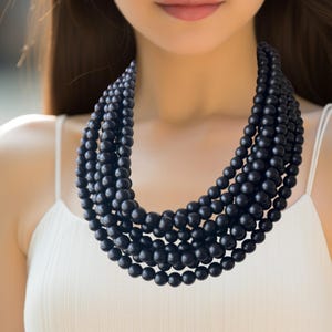 Matte Black Statement Necklace, Acrylic Bead Necklace, Chunky Multi Strand Necklace, Gift For Her - Alana