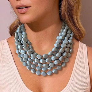 Pale Blue Lucite Beaded Necklace, Acrylic Chunky Multi Strand Necklace, Necklace For Women - Julianna