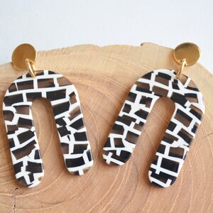 Black White Statement Earrings, Red Acrylic Earrings, Big Lucite Earrings - Maeve