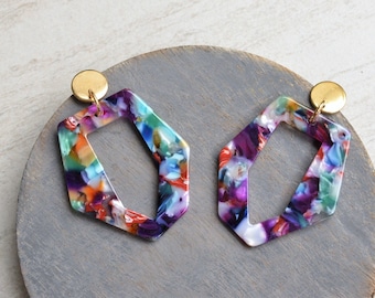 Multi Color Statement Earrings, Lucite Colorful Earrings, Acrylic Big Earrings - Mia