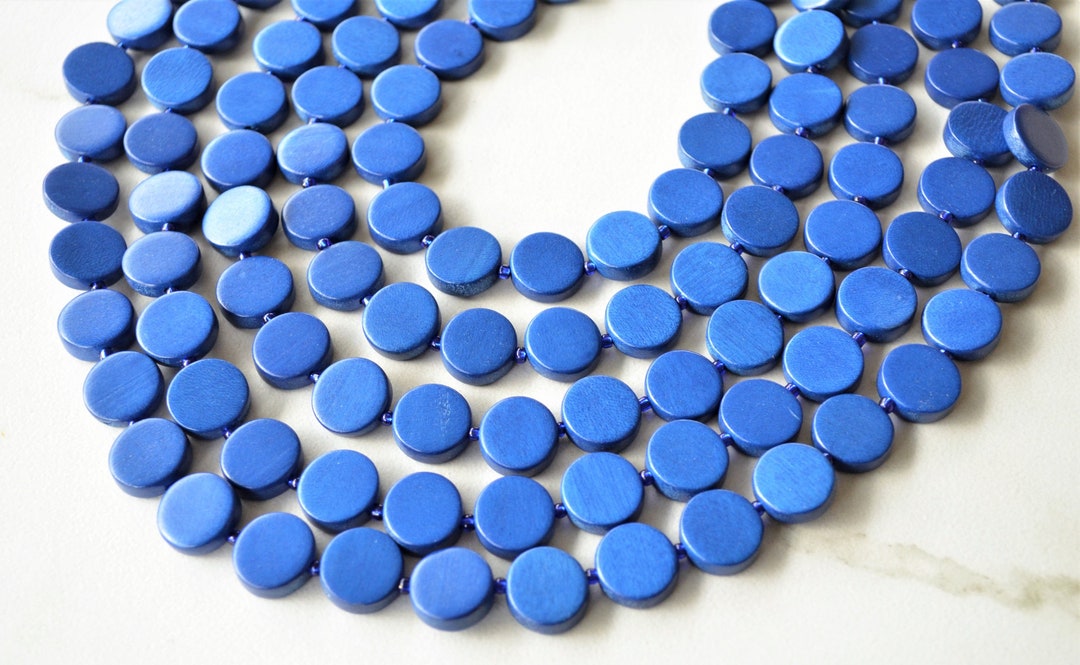 Royal Blue Statement Necklace, Wood Beaded Necklace, Chunky Multi