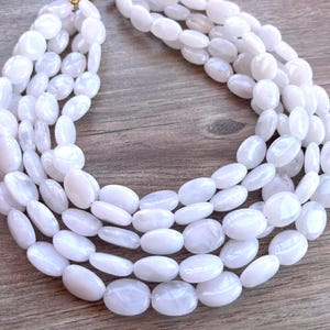 White Lucite Statement Necklace, Beaded Acrylic Necklace, Multi Strand Chunky Necklace, Necklace For Women - Lauren