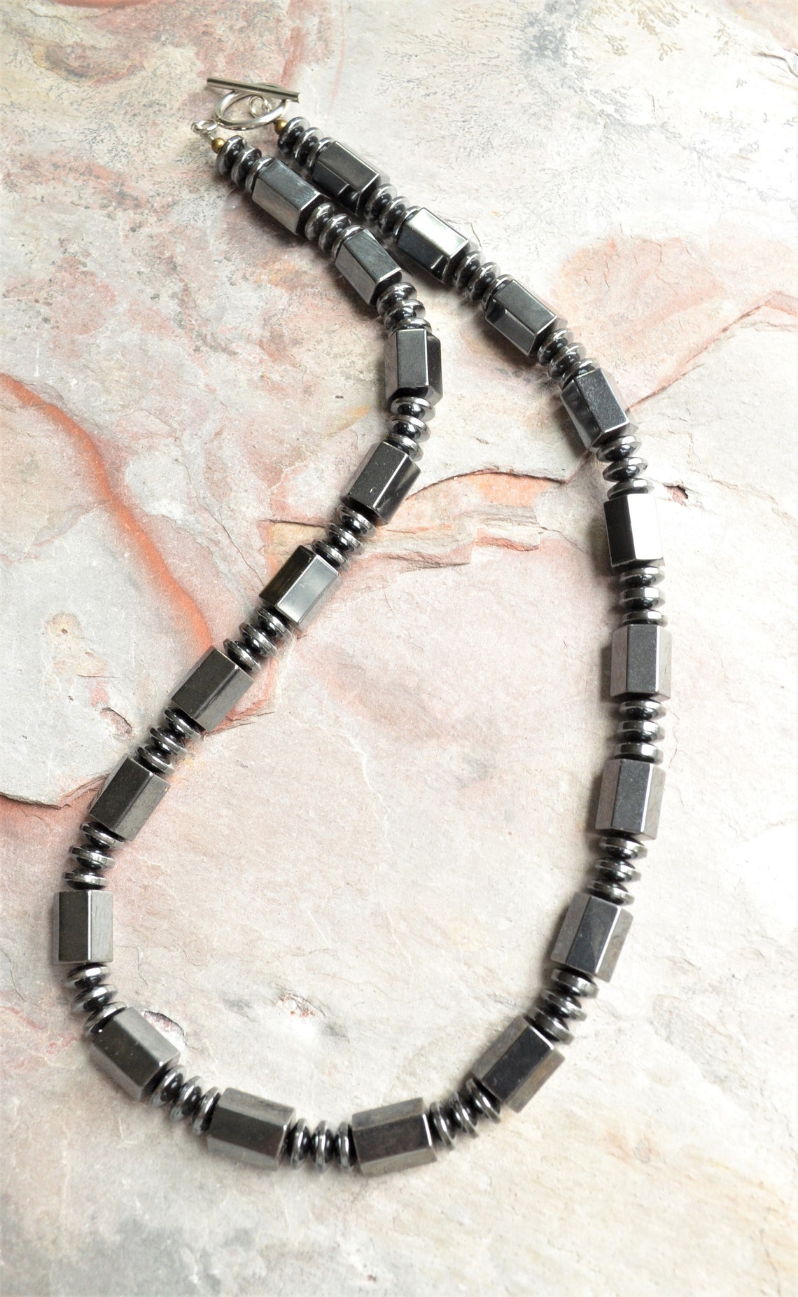 Hematite Mens Necklace Bead Stone Necklace Mens Jewelry Etsy