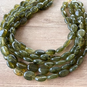 Olive Green Statement Necklace, Lucite Bead Necklace, Chunky Multi Strand, Gifts For Women - Lauren