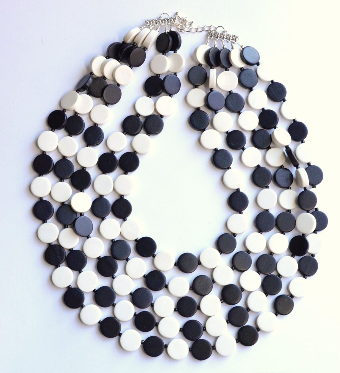 Statement necklace *** layered multi bead wood and white main image 1