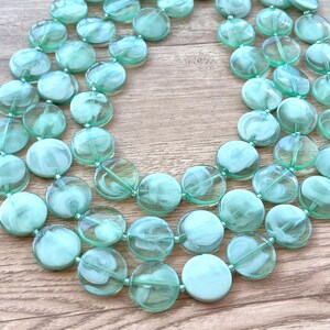 Mint Green Acrylic Bead Statement Multi Strand Necklace