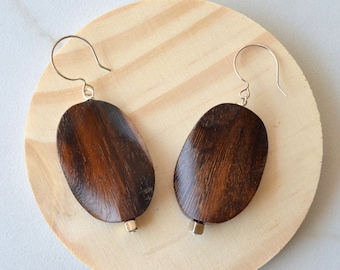 Brown Wood Statement Earrings, Wooden Dangle Earrings, Big Earrings, Jewelry Set - Miranda