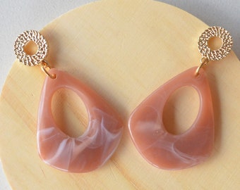 Peach Statement Earrings, Lucite Womens Earrings, Acrylic Big Earrings, Gifts For Her - Veronique