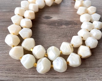 Ivory Lucite Statement Necklace, Chunky Beaded Necklace, Acrylic Bead Necklace, Gift for Her - Ashley