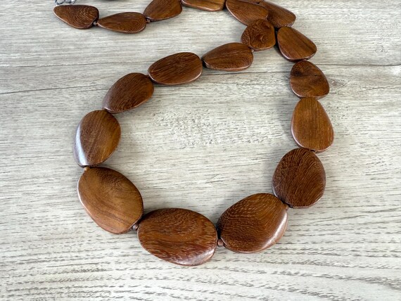 Collier Long Vintage Années 70 - Grosses Perles Bois Et Métal - Occasion - France