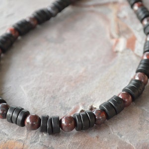 Brown Black Mens Necklace, Wood Bead Necklace, Stone Necklace, Mens Jewelry, Necklace For Man - Mason