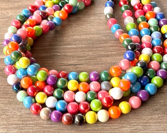 Colorful Statement Necklace, Multi Color Bead Necklace, Acrylic Multi Strand, Lucite Chunky Necklace - Alana