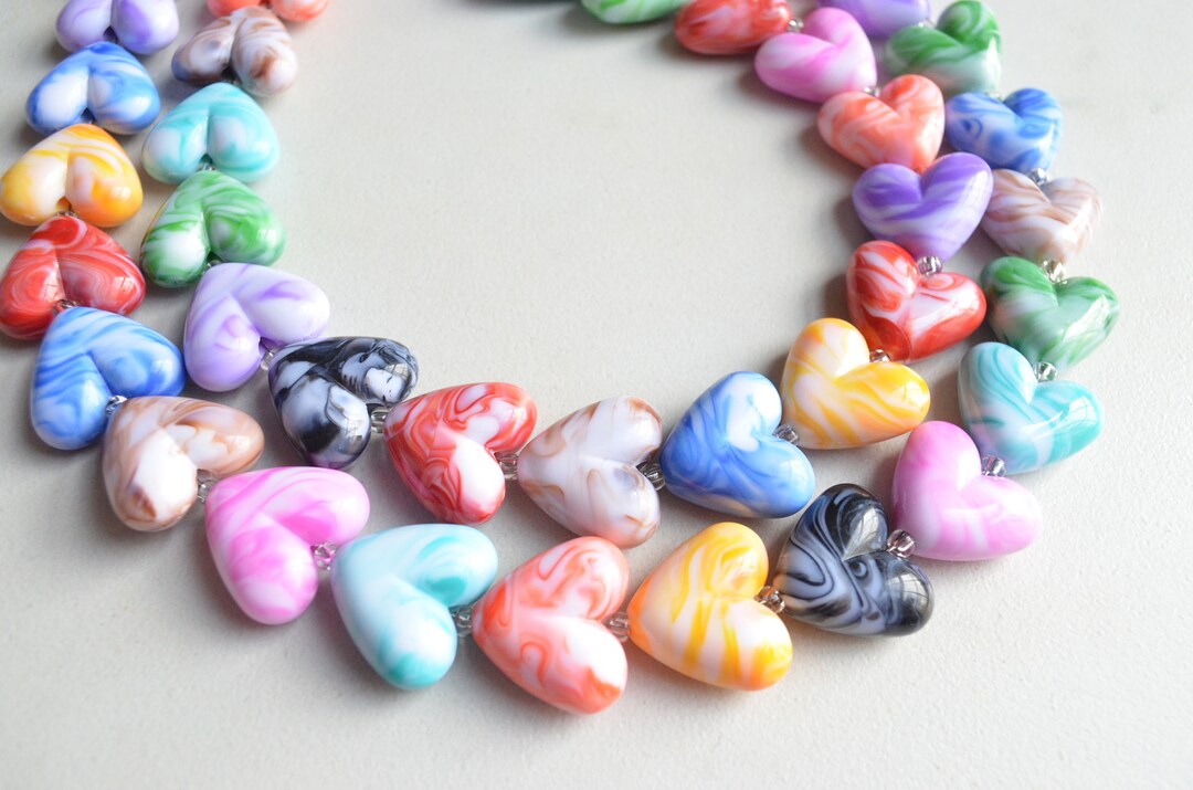 Heart Statement Necklace Multi Color Necklace Acrylic Bead Etsy