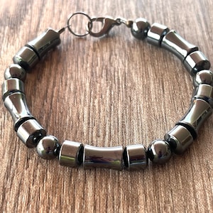 Mens Hematite Bead Bracelet, Gray Stone Bracelet, Bracelet for Man, Mens Jewelry, Gift For Men - Eli