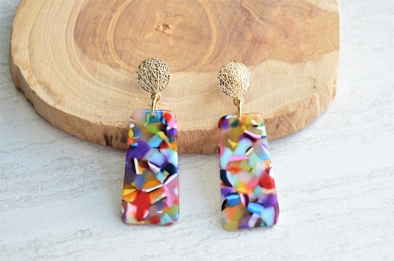 Multi Color Statement Earrings, Colorful Lucite Earrings, Terrazzo Earrings, Gift For Her Nevaeh image 1