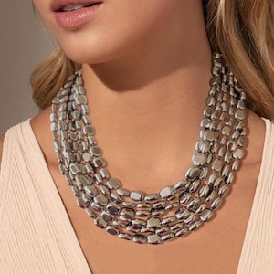 Silver Acrylic Statement Necklace, Lucite Bead Necklace, Necklace For Women, Gifts For Her - Lauren