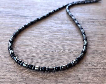 Black Gray Mens Beaded Hematite Necklace: Gift For Him - Collins