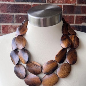 Wood Statement Necklace Brown Beaded Necklace Chunky Multi Strand Necklace Gift For Her Miranda 2