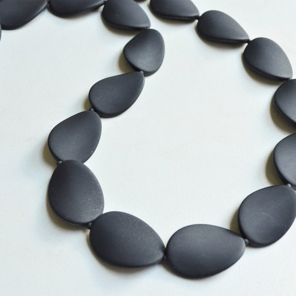 Long Black Necklace, Bead Statement Necklace, Matte Acrylic Necklace