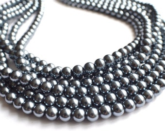 Pearl Statement Necklace, Gunmetal Necklace, Pewter Bead Necklace, Chunky Necklace - Michelle