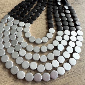 Black Silver Wood Beaded Multi Strand Statement Necklace - Regan