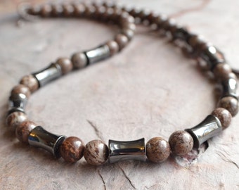 Jasper Mens Necklace Beaded Hematite Necklace Man Stone Necklace Gifts For Men - Ryker