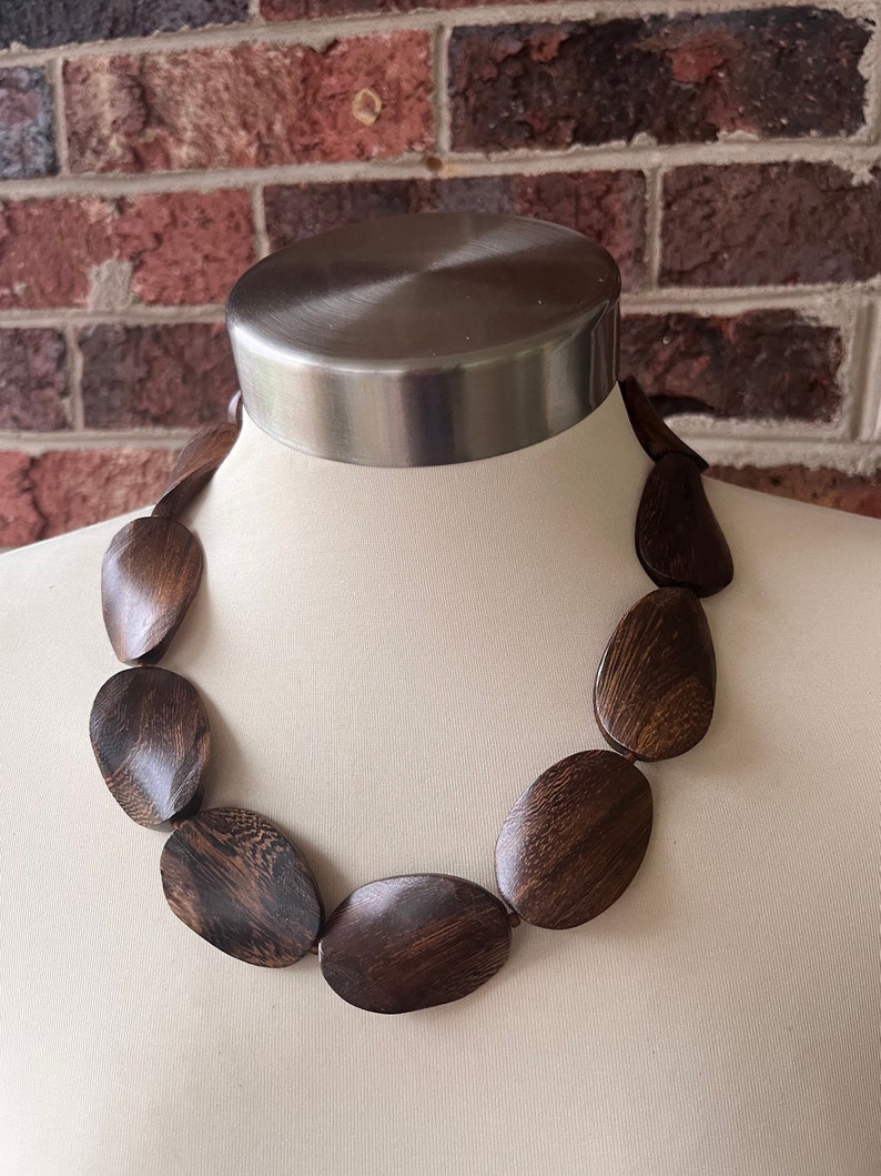 Wood Statement Necklace Brown Beaded Necklace Chunky Multi Strand Necklace Gift For Her Miranda 1