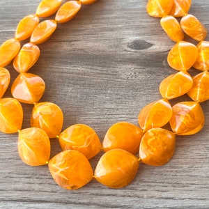 Orange Lucite Statement Necklace, Acrylic Bead Necklace, Chunky Multi Strand Necklace - Krista