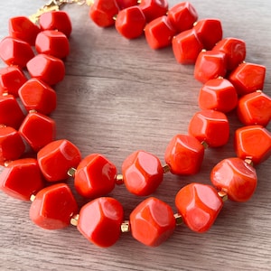 Orange Lucite Statement Necklace, Chunky Beaded Necklace, Acrylic Bead Necklace - Ashley