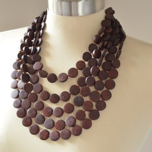 Brown Wood Statement Necklace, Beaded Layered Necklace, Chunky Wood Necklace, Gift For Her Charlotte image 1