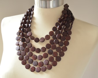 Brown Wood Statement Necklace, Beaded Layered Necklace, Chunky Wood Necklace, Gift For Her - Charlotte