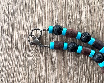 Wood Turquoise Bead Mens Necklace, Outer Banks Necklace