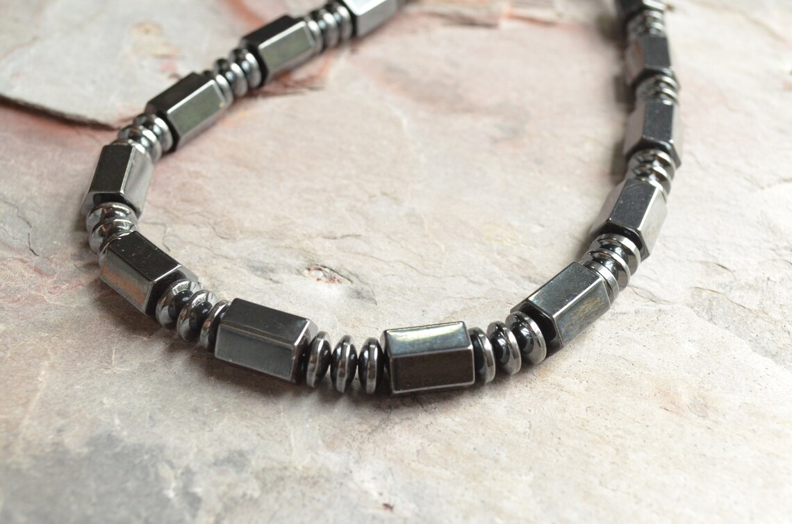Hematite Mens Necklace Bead Stone Necklace Mens Jewelry Etsy