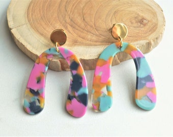 Multi Color Statement Earrings, Terrazzo Acrylic Earrings, Lucite Big Earrings  - Lillian