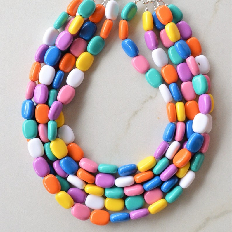 Multi Color Statement Necklace, Colorful Lucite Necklace, Chunky Bead Necklace, Necklace For Women Lauren image 1