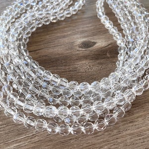 Clear Acrylic Statement Necklace, Lucite Chunky Necklace, Faceted Bead Multi Strand, Gifts For Her - Evelyn