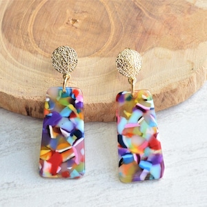 Multi Color Statement Earrings, Colorful Lucite Earrings, Terrazzo Earrings, Gift For Her - Nevaeh