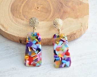 Pendientes colgantes de acrílico multicolor, terrazo de colores - Nevaeh