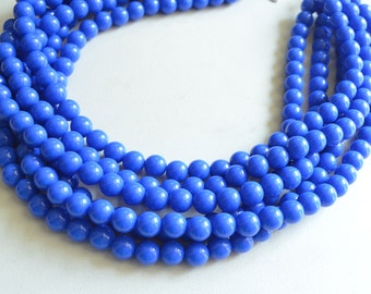 Cobalt Blue Acrylic Lucite Bead Chunky Multi Strand Statement Necklace - Alana