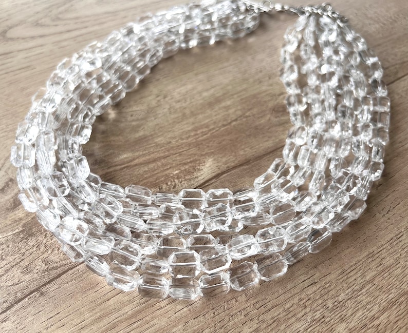 Clear Lucite Necklace, Beaded Statement Necklace, Multi Strand Chunky Necklace Jenny image 6