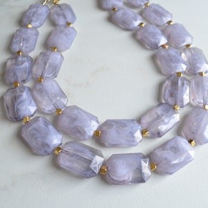 Gray Lucite Statement Necklace, Acrylic Bead Necklace, Chunky Multi Strand - Jenny