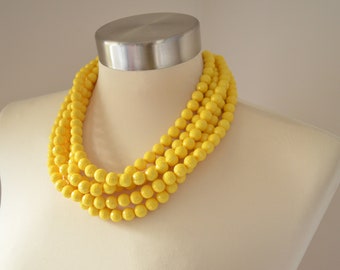 Yellow Statement Necklace, Beaded Acrylic Necklace, Chunky Necklace, Gift For Woman - Angelina