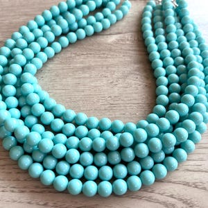Blue Green Statement Necklace, Acrylic Bead Necklace, Chunky Multi Strand, Necklace For Women - Alana