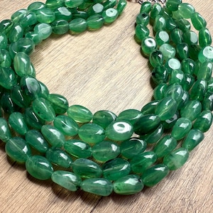 Green Statement Necklace Lucite Beaded Chunky Multi Strand, Gifts For Women - Lauren