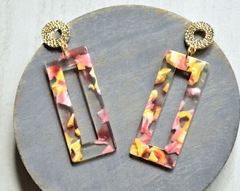 Yellow Pink Statement Earrings, Terrazzo Lucite Earrings, Big Acrylic Earrings, Gifts For Her - Louise