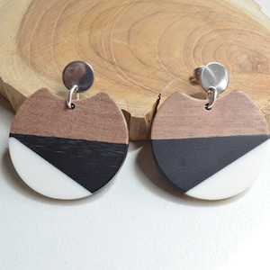 Black White Statement Earrings, Lucite Wood Earrings, Acrylic Earrings, Big Earrings, Gift For Women - Hanna