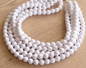 White Statement Necklace, Acrylic Bead Necklace, Lucite Chunky Necklace, Necklace For Women - Alana