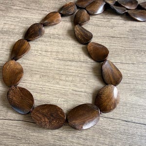 Wood Long Beaded Statement Necklace, Wooden Boho Jewelry - Shelly