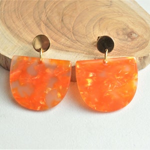 Orange Statement Earrings, Big Lucite Earrings, Acrylic Post Earrings, Gifts For Her - Nora